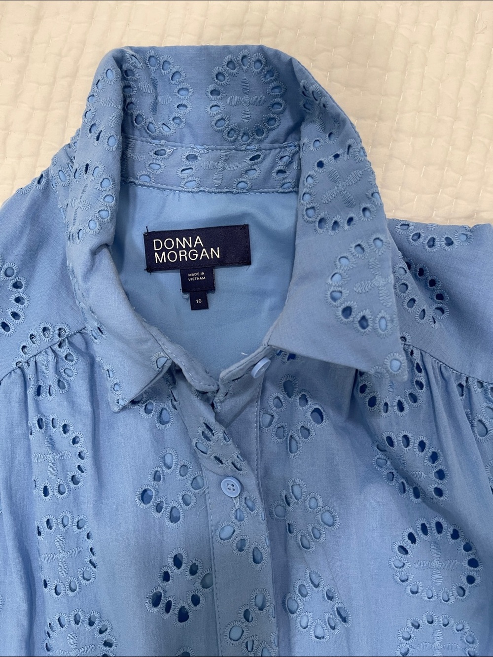 Donna Morgan Sky Blue Eyelet Button-Down Dress